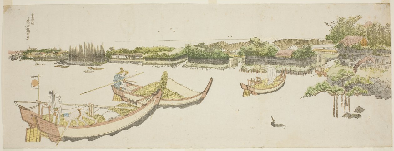 Bateaux transportant du riz sur la rivière Sumida - Katsushika Hokusai