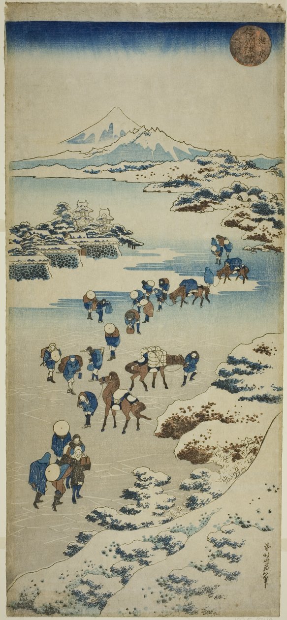 Traversée du Lac Gelé de Suwa dans la Province de Shinano (Shinshu Suwa kosui kori watari) - Katsushika Hokusai