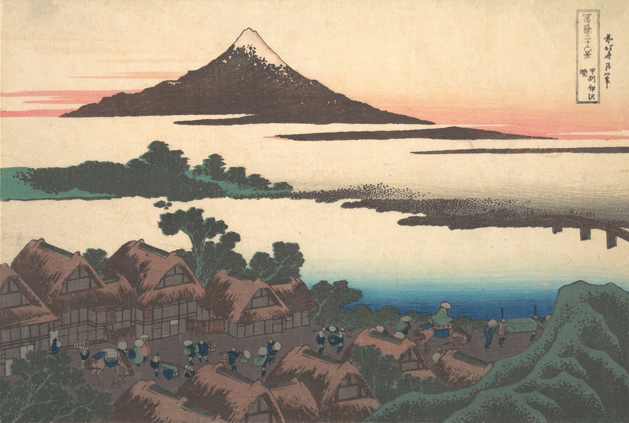Aube à Isawa dans la province de Kai Koshu Isawa no akatsuki, de la série Trente-six..., vers 1830-32 - Katsushika Hokusai