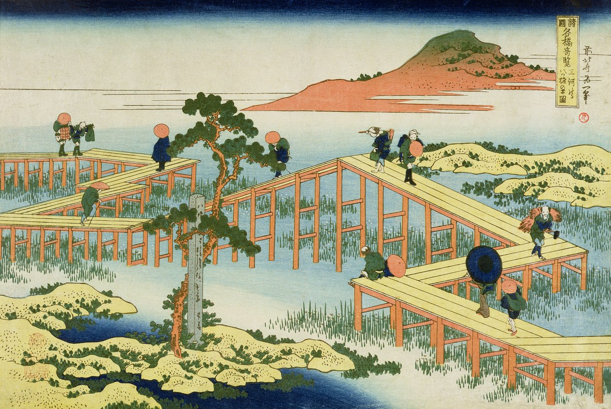 Pont en huit parties, province de Mucawa, Japon, vers 1830 - Katsushika Hokusai