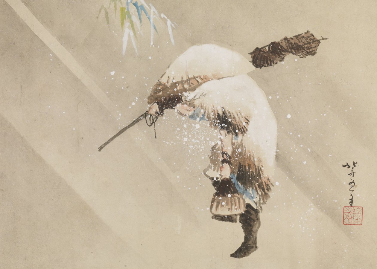 Pêcheur portant son filet dans la neige, c. 1821 - Katsushika Hokusai