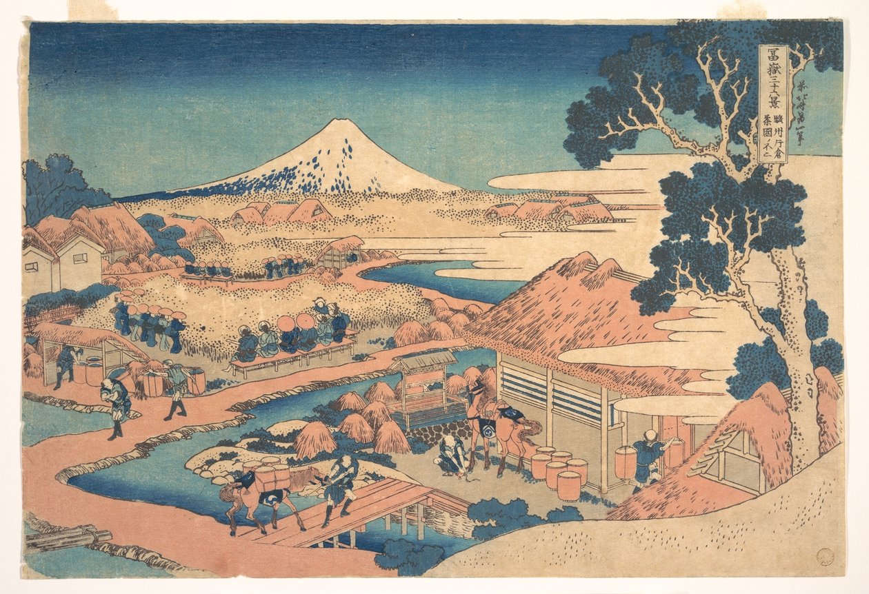 Le mont Fuji vu depuis les plantations de thé de Katakura à Suruga (Sunshū Katakura chaen no Fuji), tiré de la série « Les trente-six vues du mont Fuji » (Fugaku sanjūrokkei) - Katsushika Hokusai