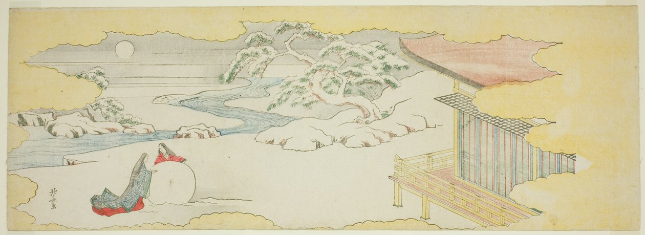 Illustration de La clochette (Asagao), chapitre 20 du Conte du Genji (Genji monogatari) - Katsushika Hokusai