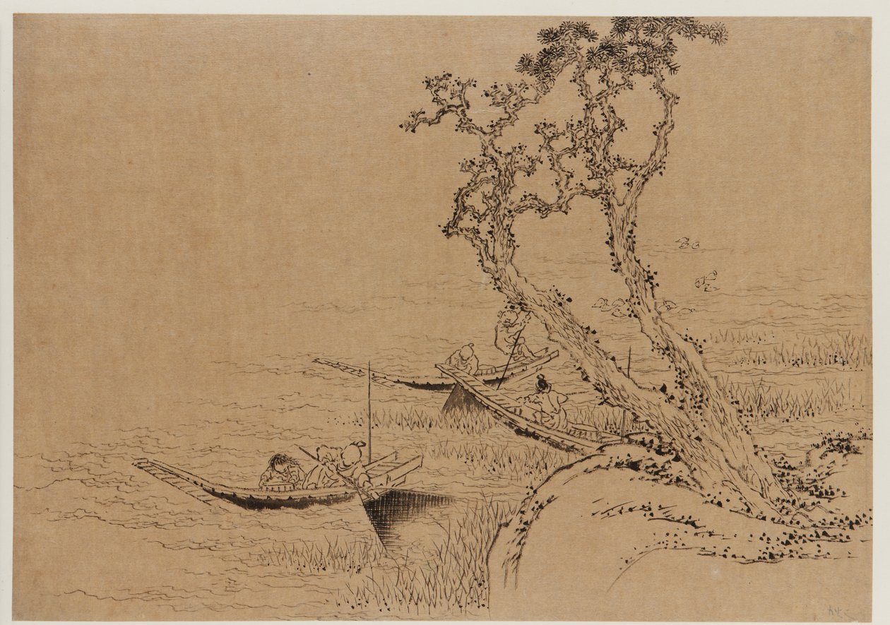 Paysage : figures pêchant depuis des bateaux - Katsushika Hokusai