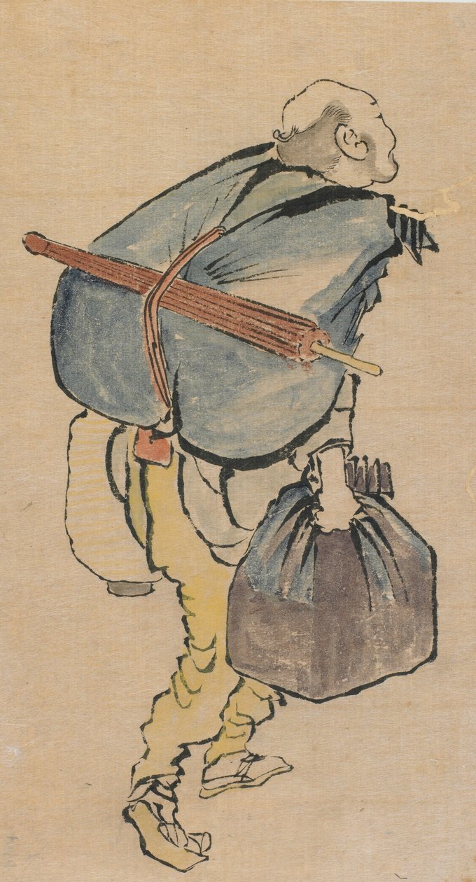 Homme portant un sac à dos et une lanterne, fin 18e-début 19e siècle - Katsushika Hokusai