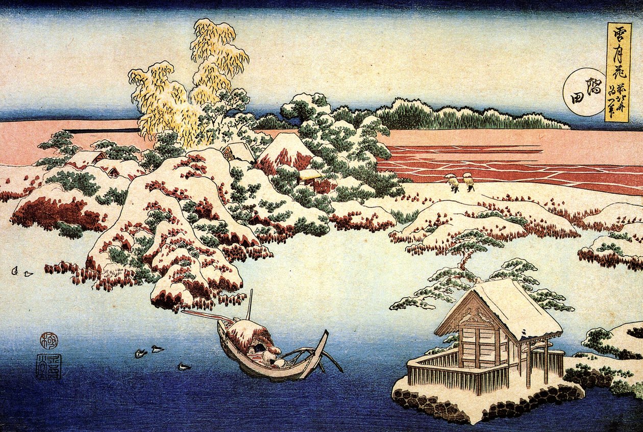 Paysage enneigé sur le fleuve Sumida, Japon - Katsushika Hokusai