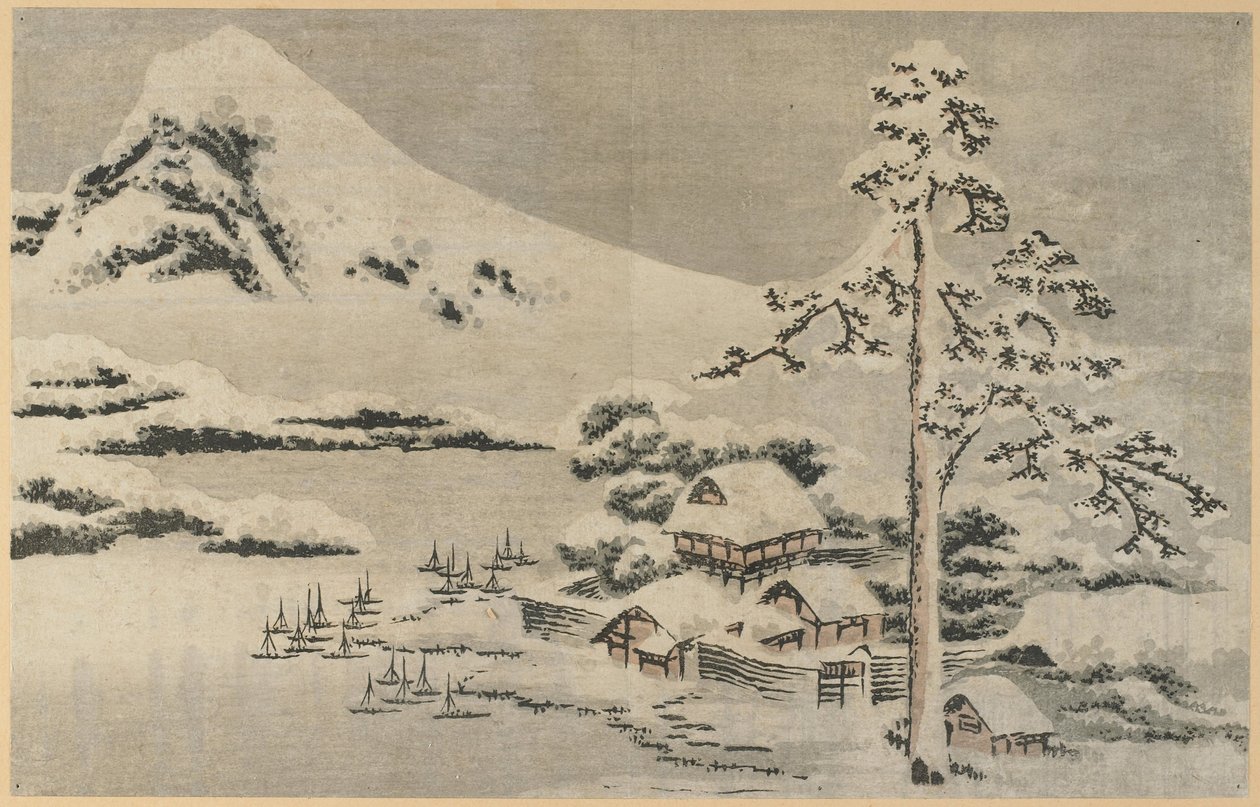 Un village balnéaire sous la neige - Katsushika Hokusai