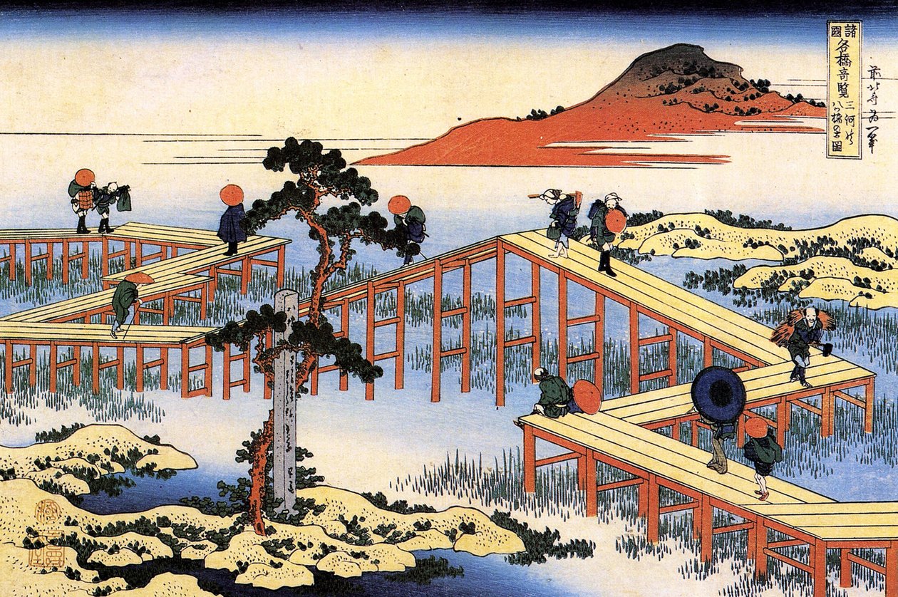 Série de vues remarquable de ponts de différentes provinces : le pont de Yatsuhashi dans la province Mikawa, Japon - Katsushika Hokusai