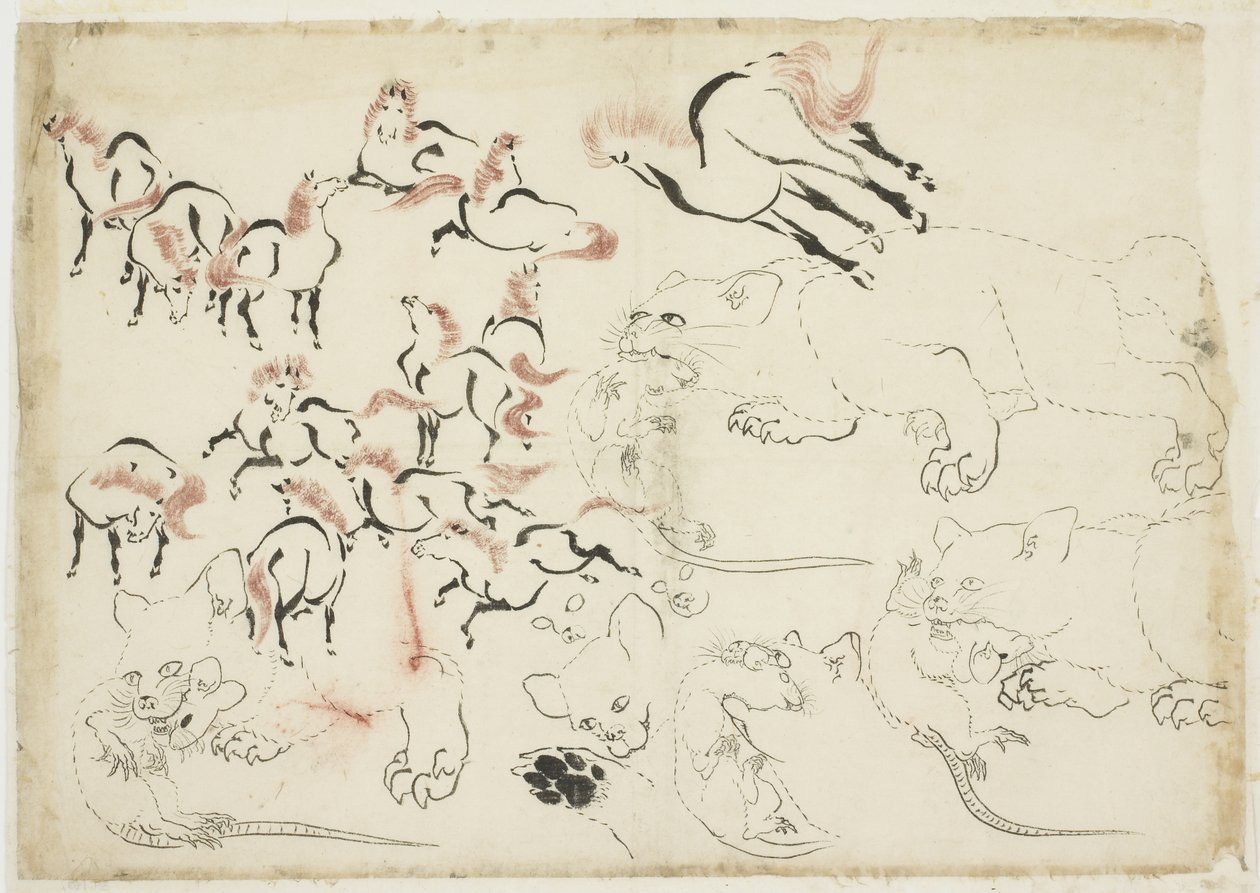 Études de chevaux, chats et rats (de "Hokusai Manga") - Katsushika Hokusai