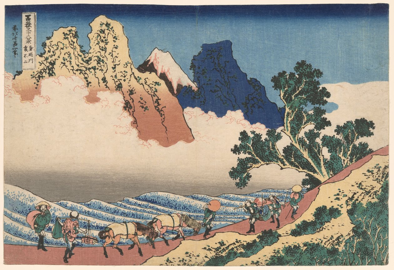 Le dos du mont Fuji vu de la rivière Minobu (Minobugawa Urafuji), de la série Trente-six vues du mont Fuji (Fugaku sanjurokkei) - Katsushika Hokusai