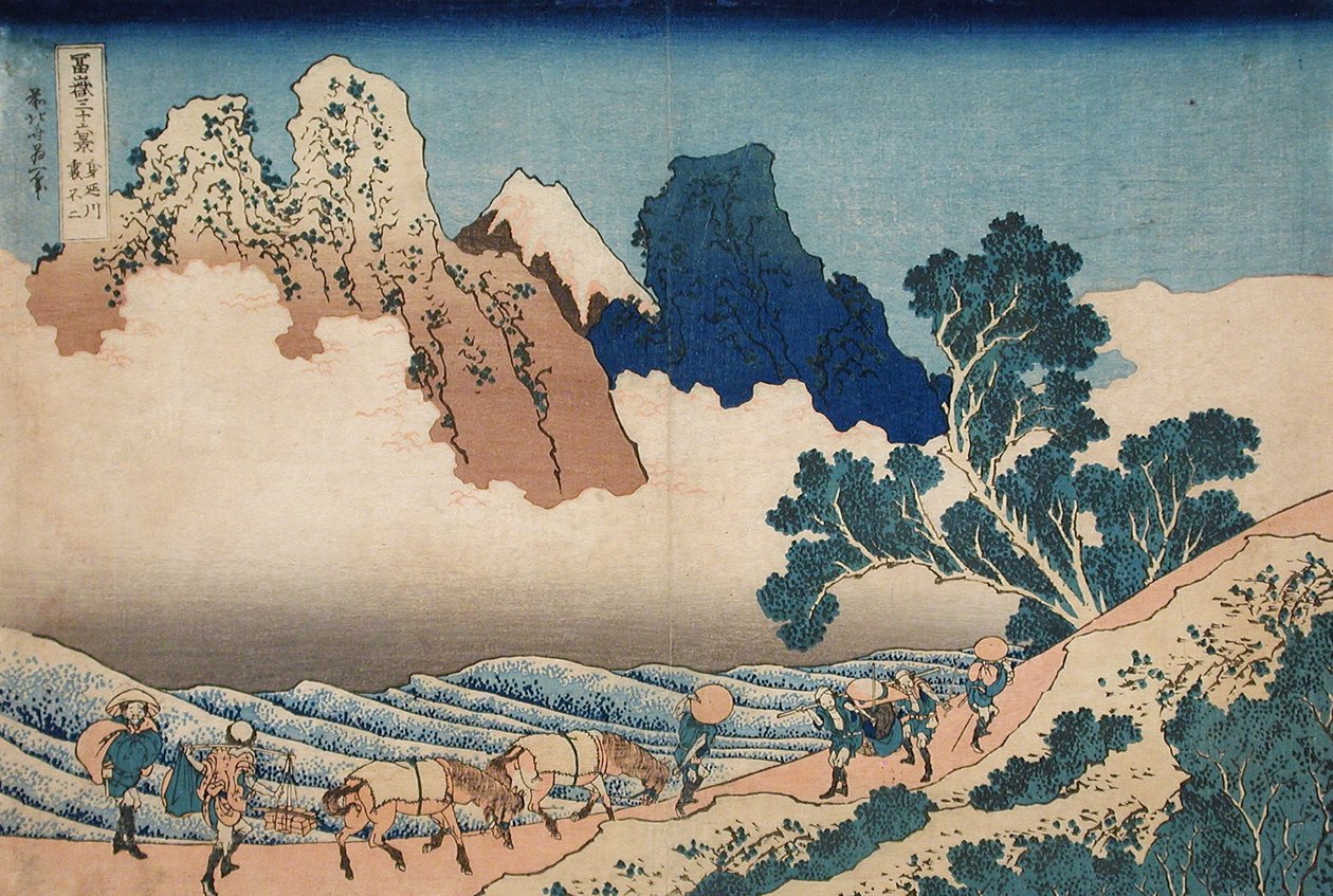 Le dos du Fuji depuis la rivière Minobu, c.1830 - Katsushika Hokusai