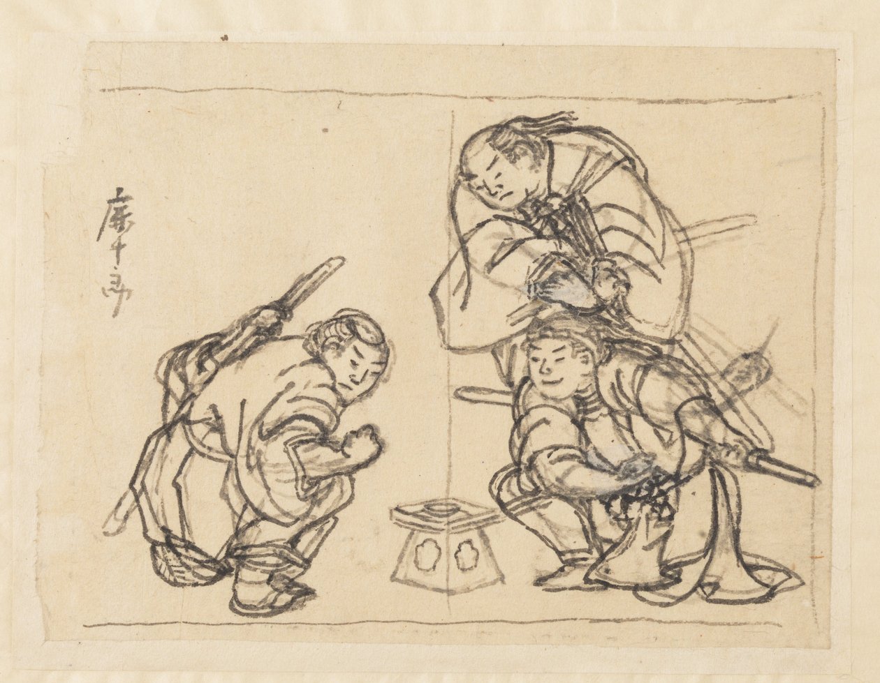 Trois hommes avec un plateau - Katsushika Hokusai