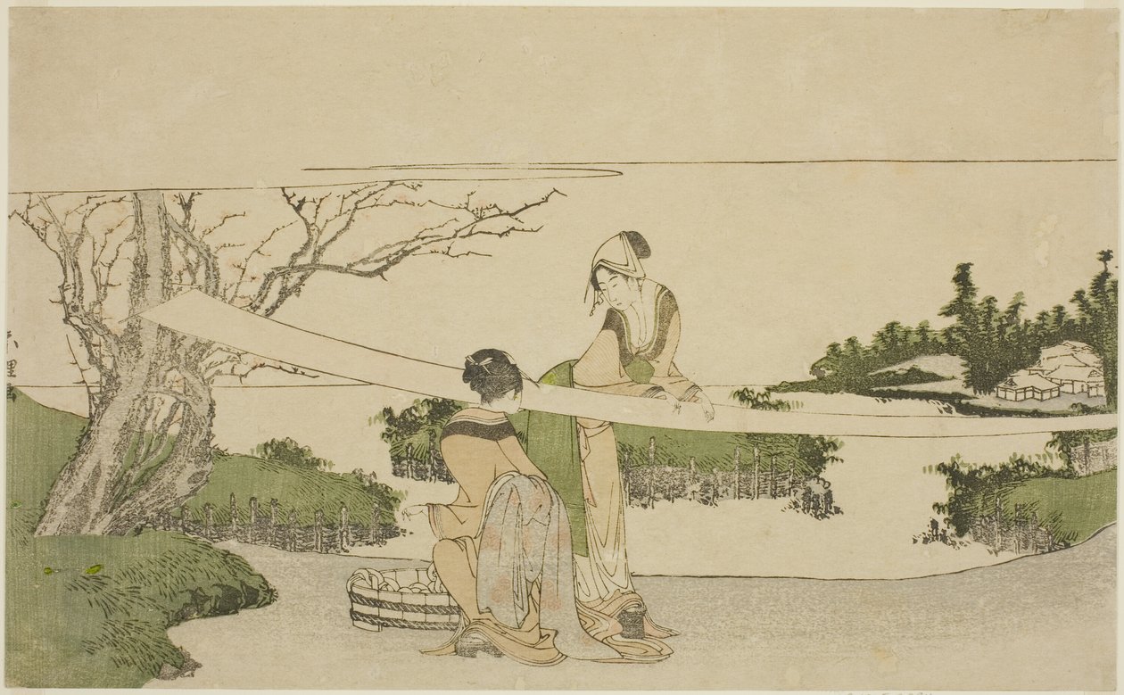 Deux femmes étirant du tissu - Katsushika Hokusai