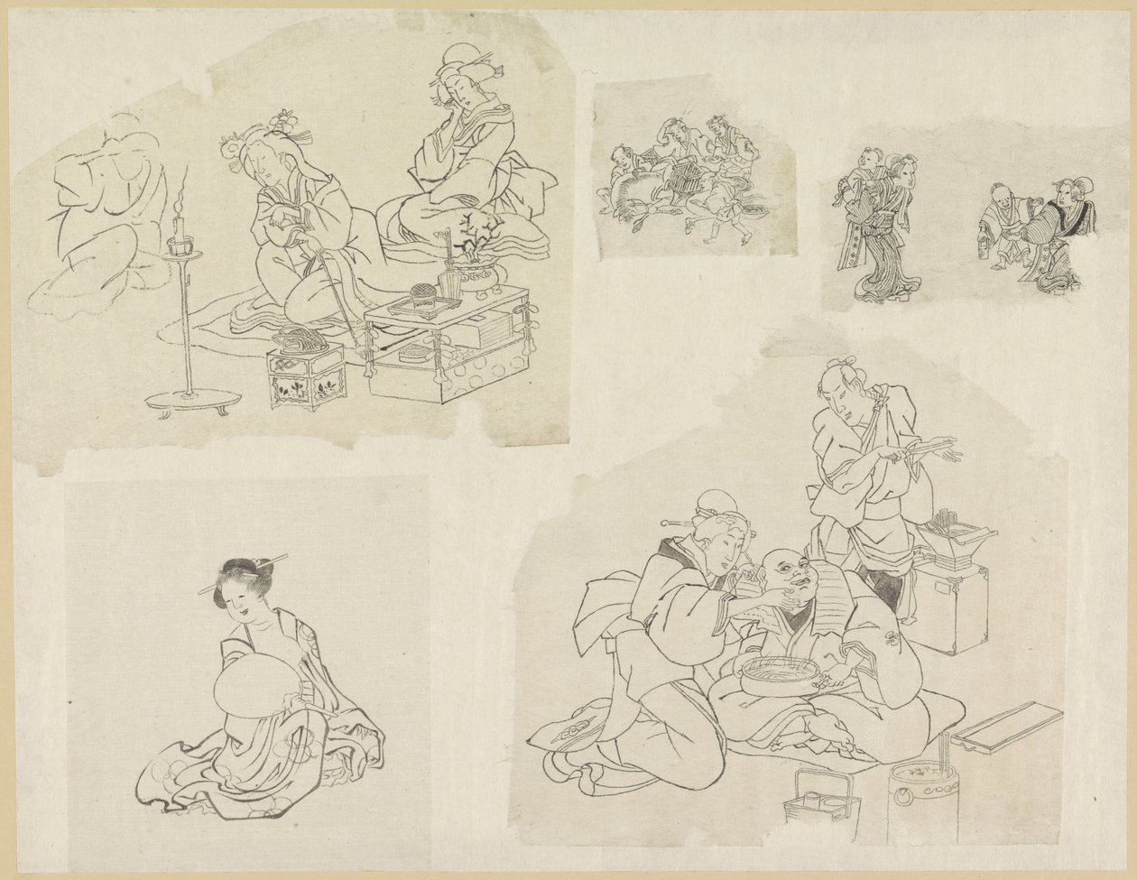 Cinq représentations de personnes dans différentes situations - Katsushika Hokusai