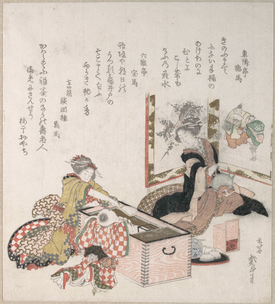Des femmes préparant du thé autour du brasero - Katsushika Hokusai