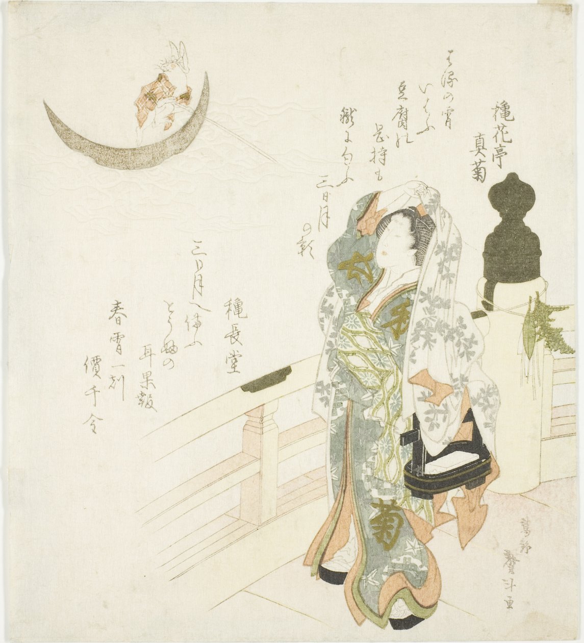 Femme sur le pont regardant la lune - Katsushika Taito II
