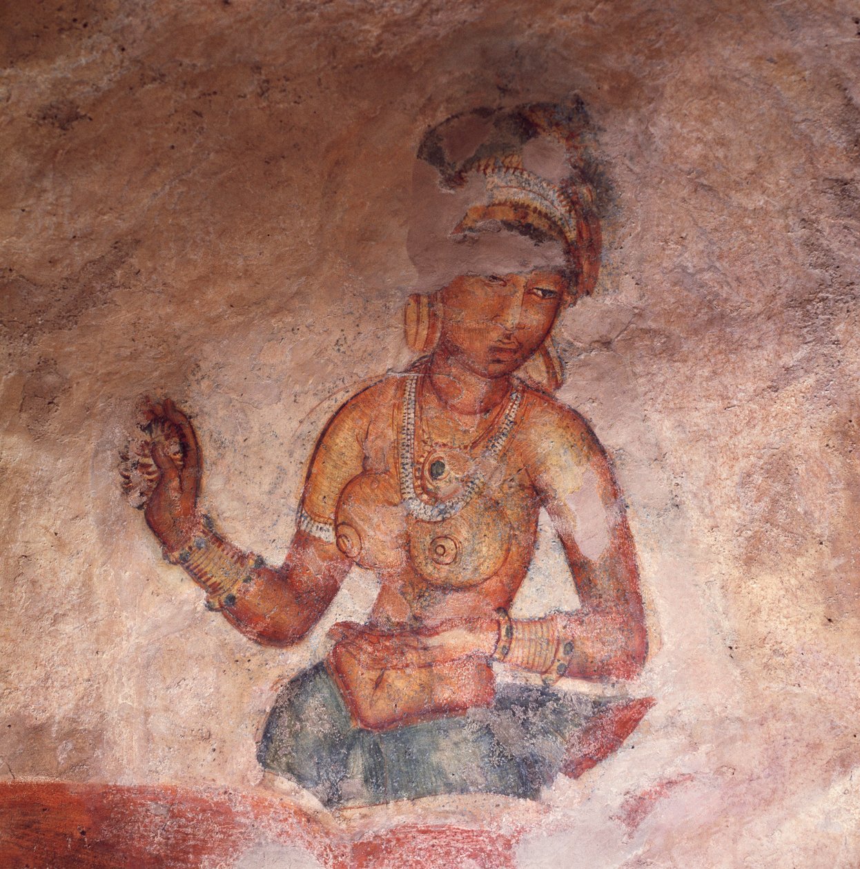 Apsaras, nymphe céleste faisant une offrande, fresque, citadelle fortifiée de Sigiriya (Liste du patrimoine mondial de l