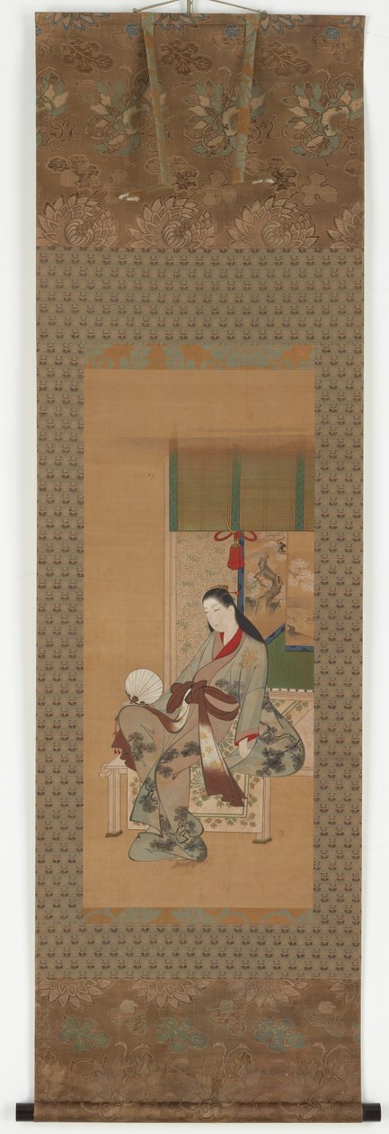 Une fille assise sur une véranda, période Edo, 18e siècle - Kawamata Tsuneyuki
