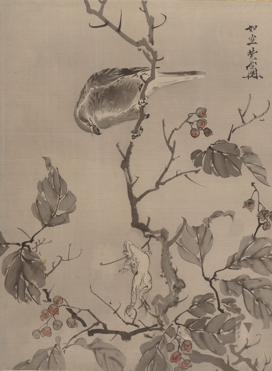 Oiseau et grenouille, vers 1887 - Kawanabe Kyosai