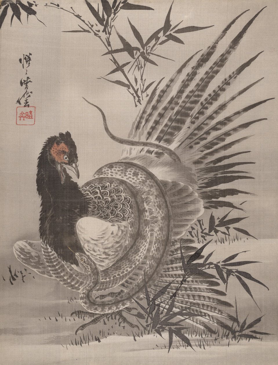 Faisan attrapé par un serpent - Kawanabe Kyosai