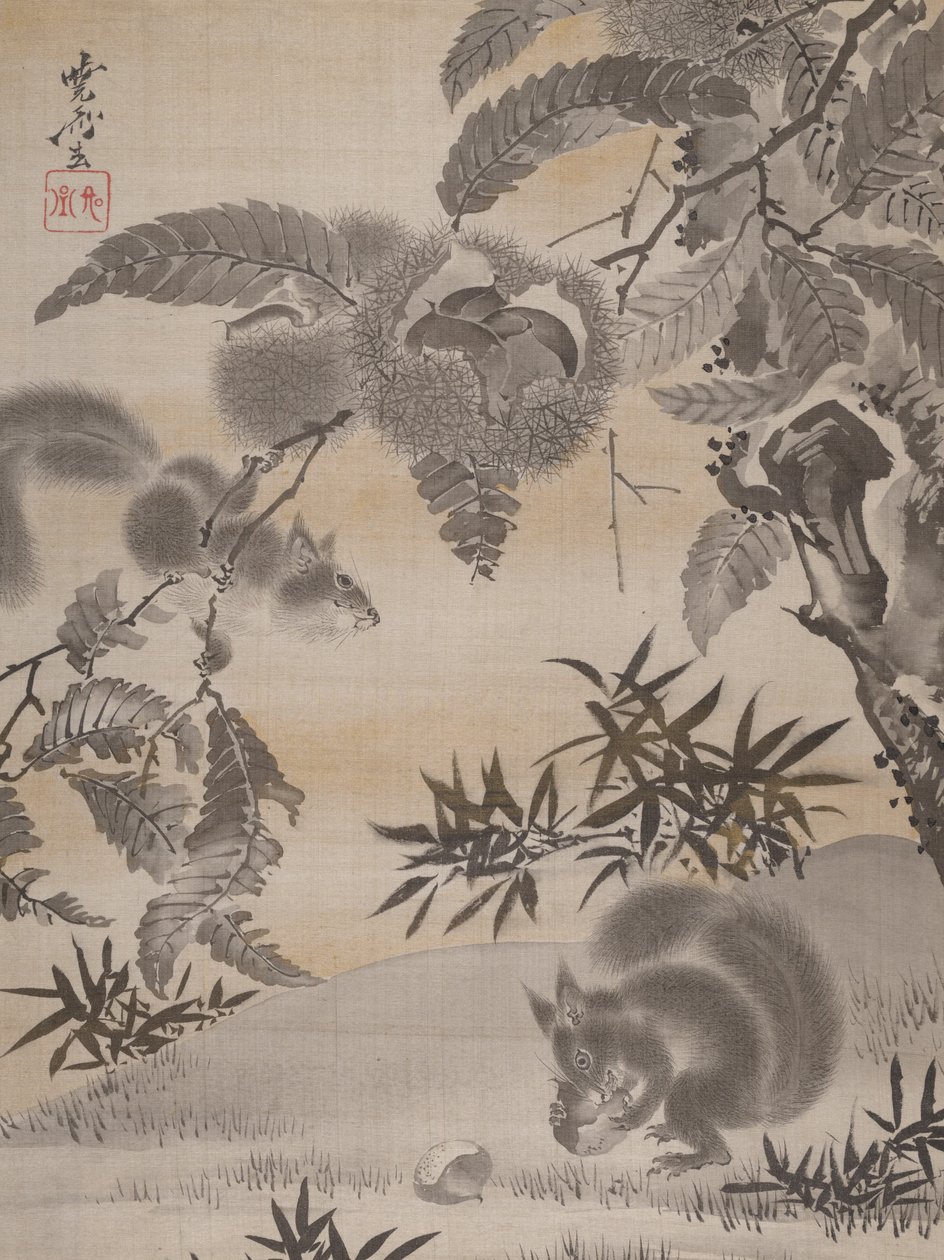 Écureuils ramassant des châtaignes, vers 1887 - Kawanabe Kyosai