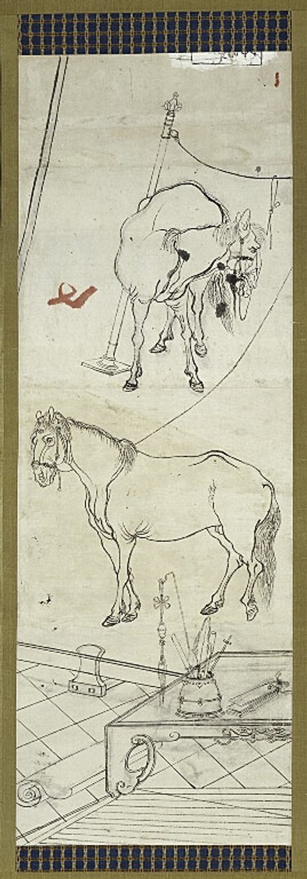 Deux chevaux dans le style chinois, une des six esquisses - Kawanabe Kyosai