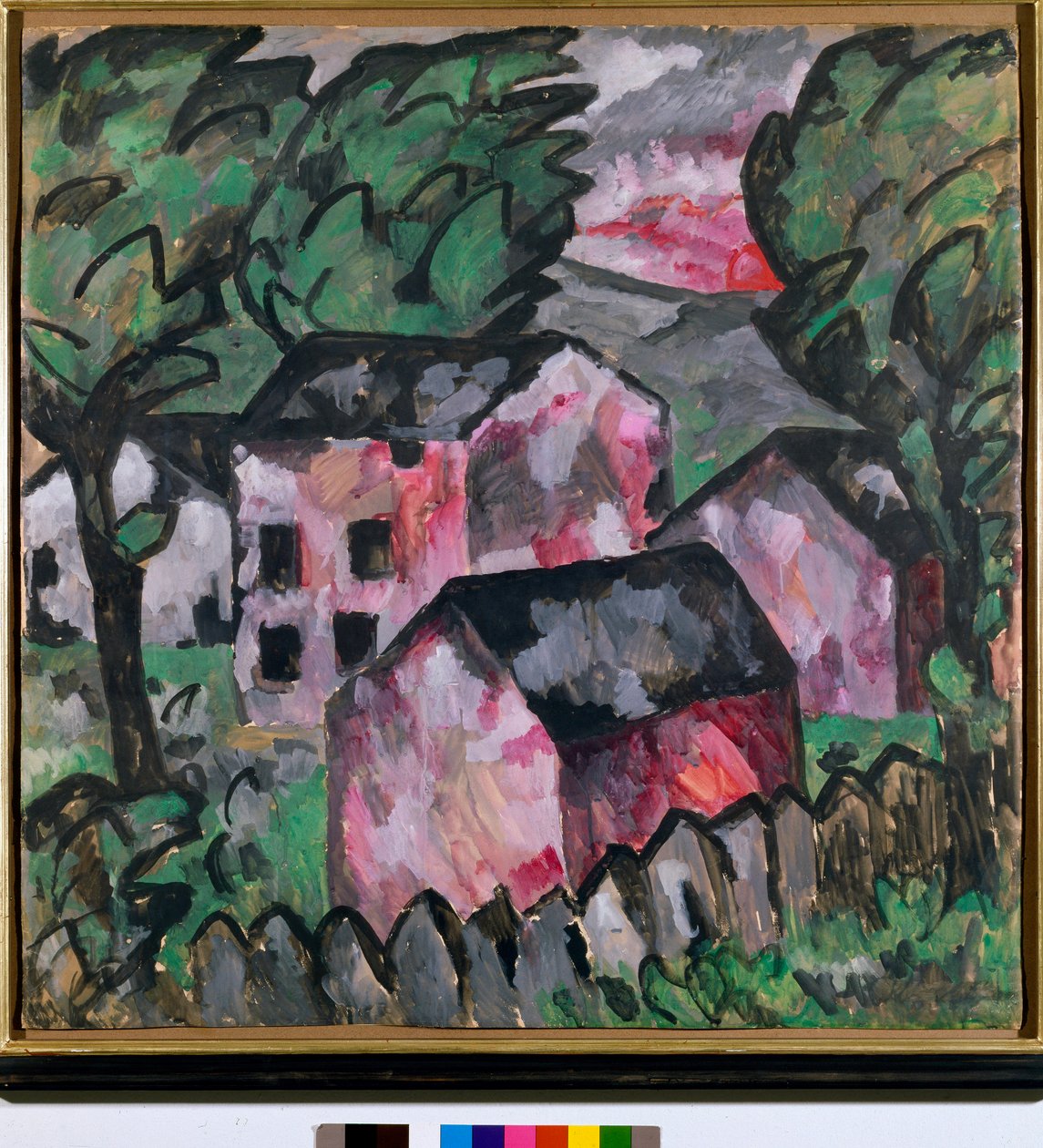 Paysage avec maisons rouges. Peinture de Kasimir Severinovich Malevich (1878-1935) 1910. Kunstmuseum Bâle - Kazimir Severinovich Malevich
