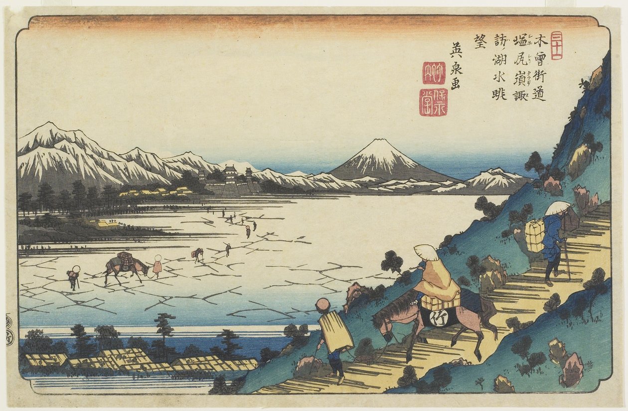 No.31 : Vue du lac Suwa depuis le col de Shiojiri, 1835-1836 - Keisai Eisen