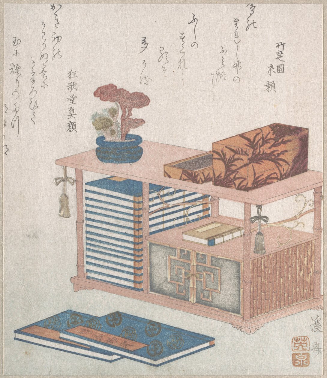 Des livres et une bibliothèque - Keisai Eisen