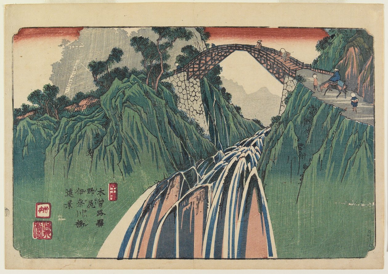 No. 41, Nojiri : Vue lointaine du pont de la rivière Ina, 1835-38 - Keisai Eisen