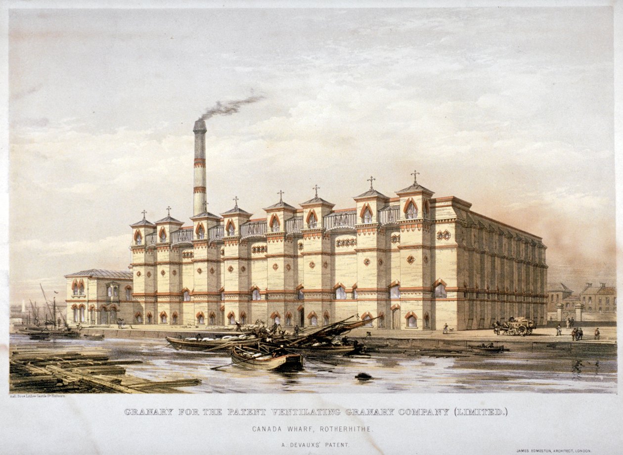 Grenier sur Canada Wharf, Rotherhithe, Londres, vers 1860 - Kell Brothers