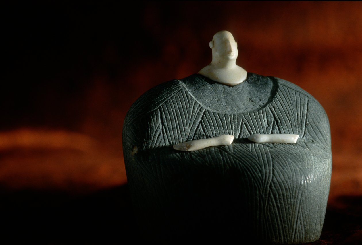 Figurine humaine composite en stéatite et pierre blanche; Civilisation de l