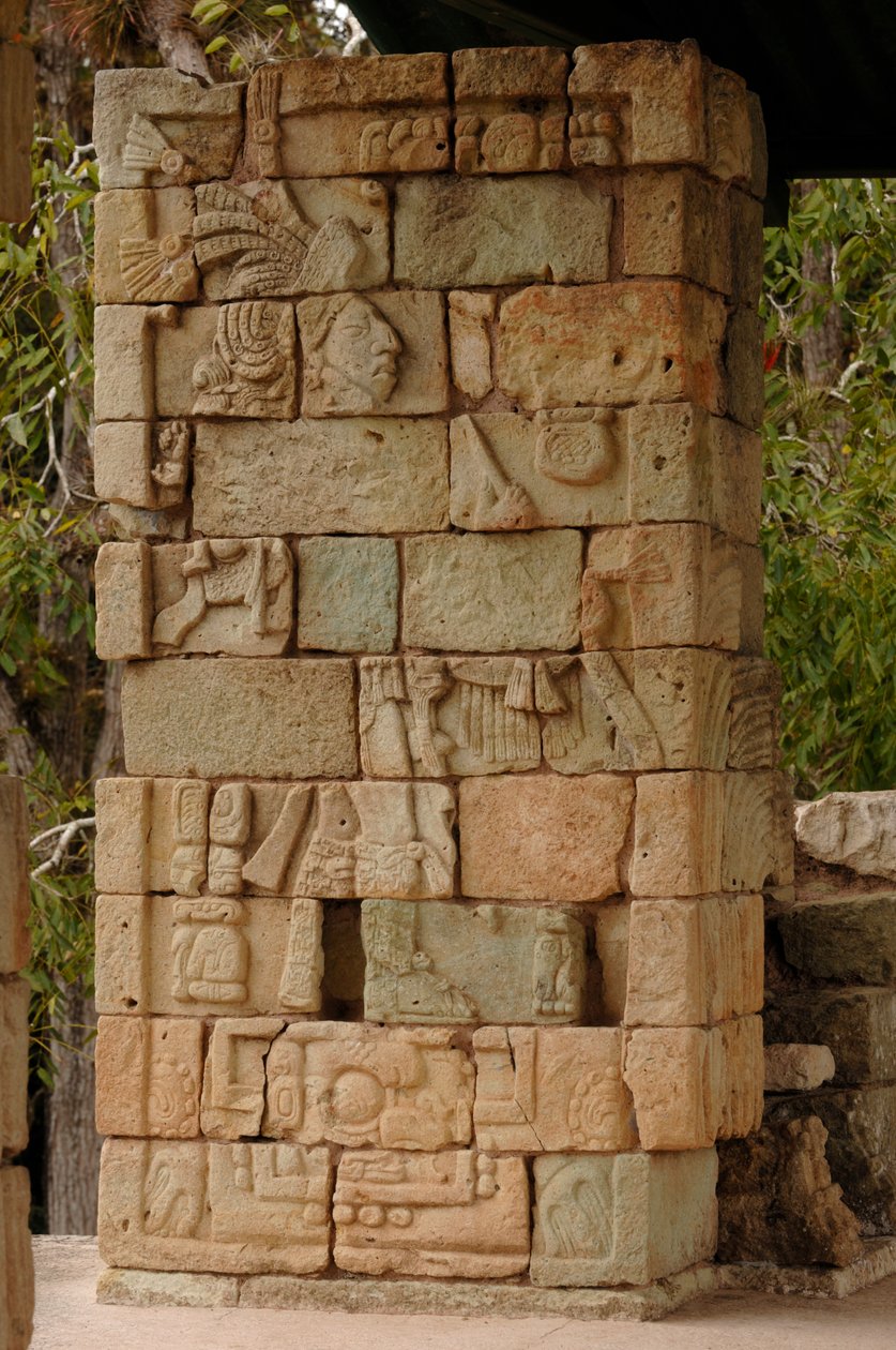 Montée et chute des Mayas, Copan, Honduras, Détails du glyphe de 18 Lapin, Temple 18, Maya - Kenneth Garrett