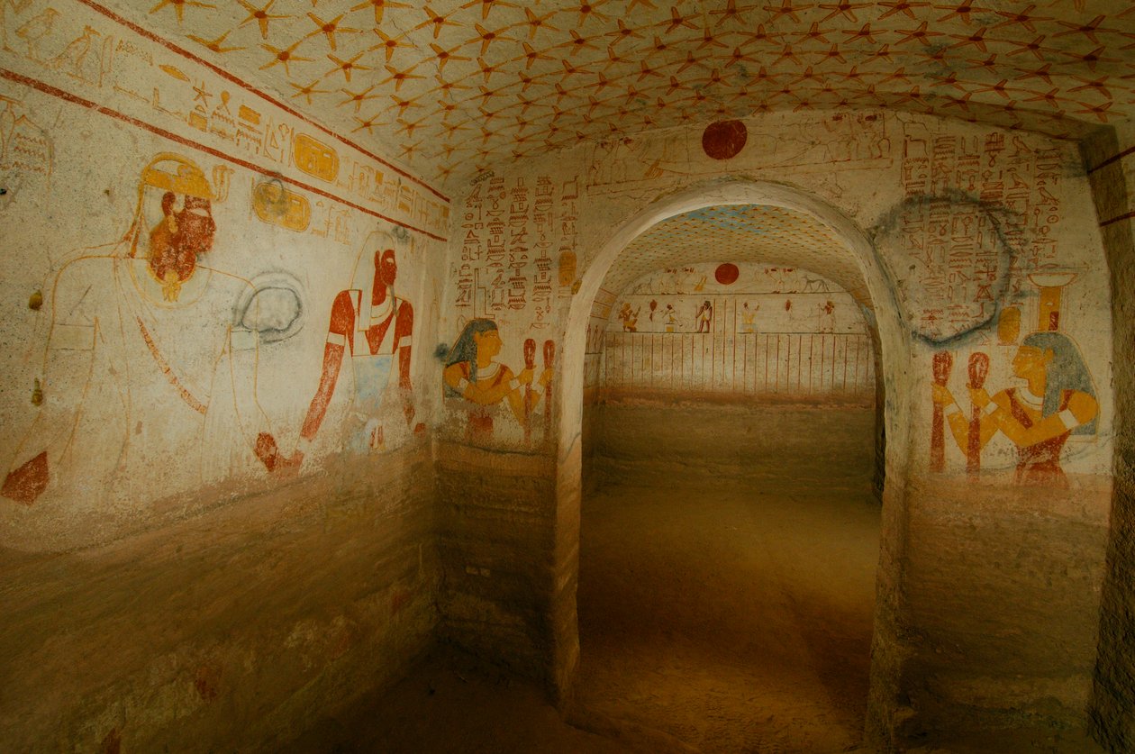Pharaon Tamwetamani, dernier roi, Chambre funéraire et détails de peinture, Pharaons noirs, Nubiens, 2007 - Kenneth Garrett