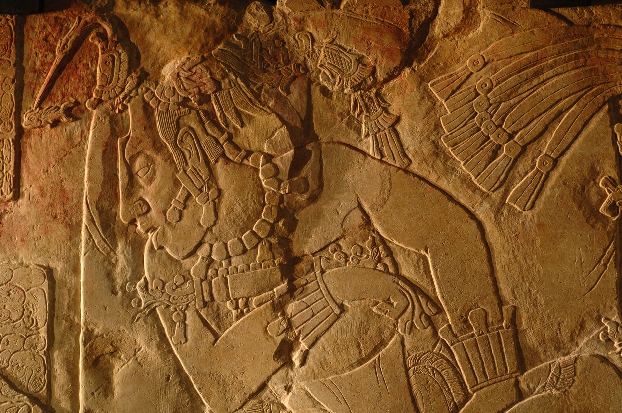 Banc du trône du Temple 19, Palenque, Mexique, sculpture d