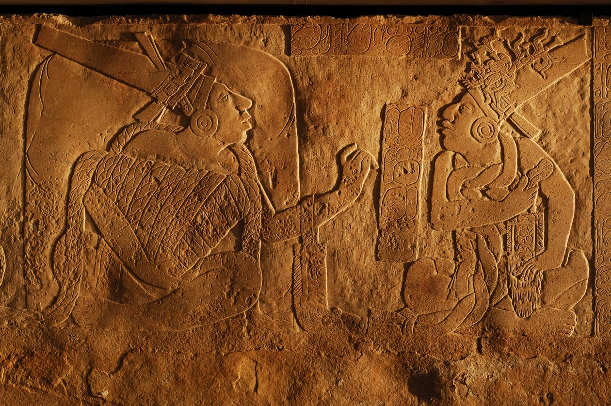 Banc du trône du Temple 19, Palenque, Mexique, sculpture d