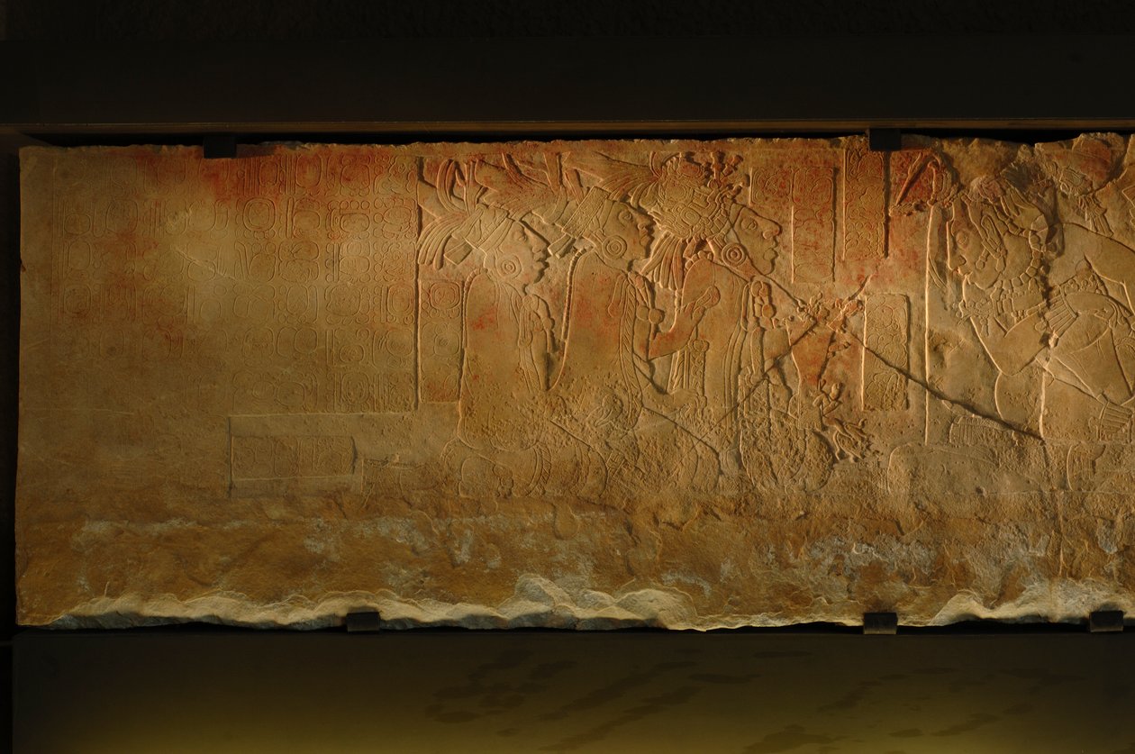 Banc du trône du Temple 19, Palenque, Mexique, sculpture d