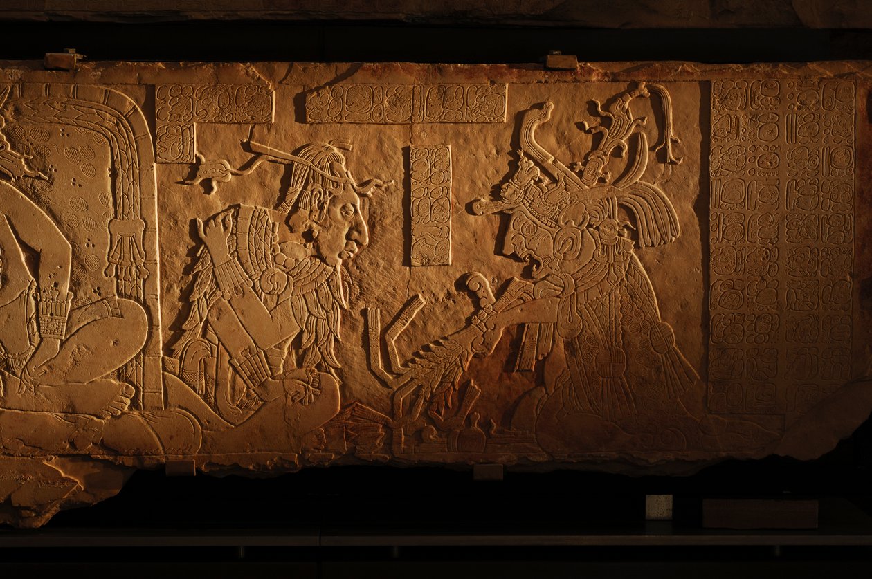 Banc du trône du Temple 21, sculpture du roi Akhal Mo Nab, Palenque, Mexique, 2005 - Kenneth Garrett