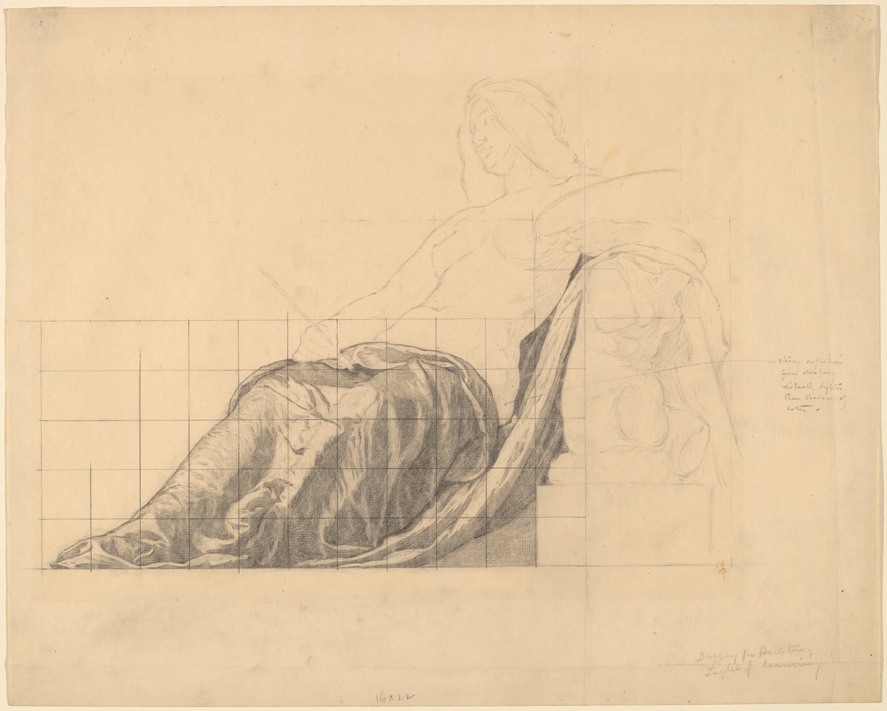 Étude de draperie pour une femme allongée (étude pour "Peinture") - Kenyon Cox