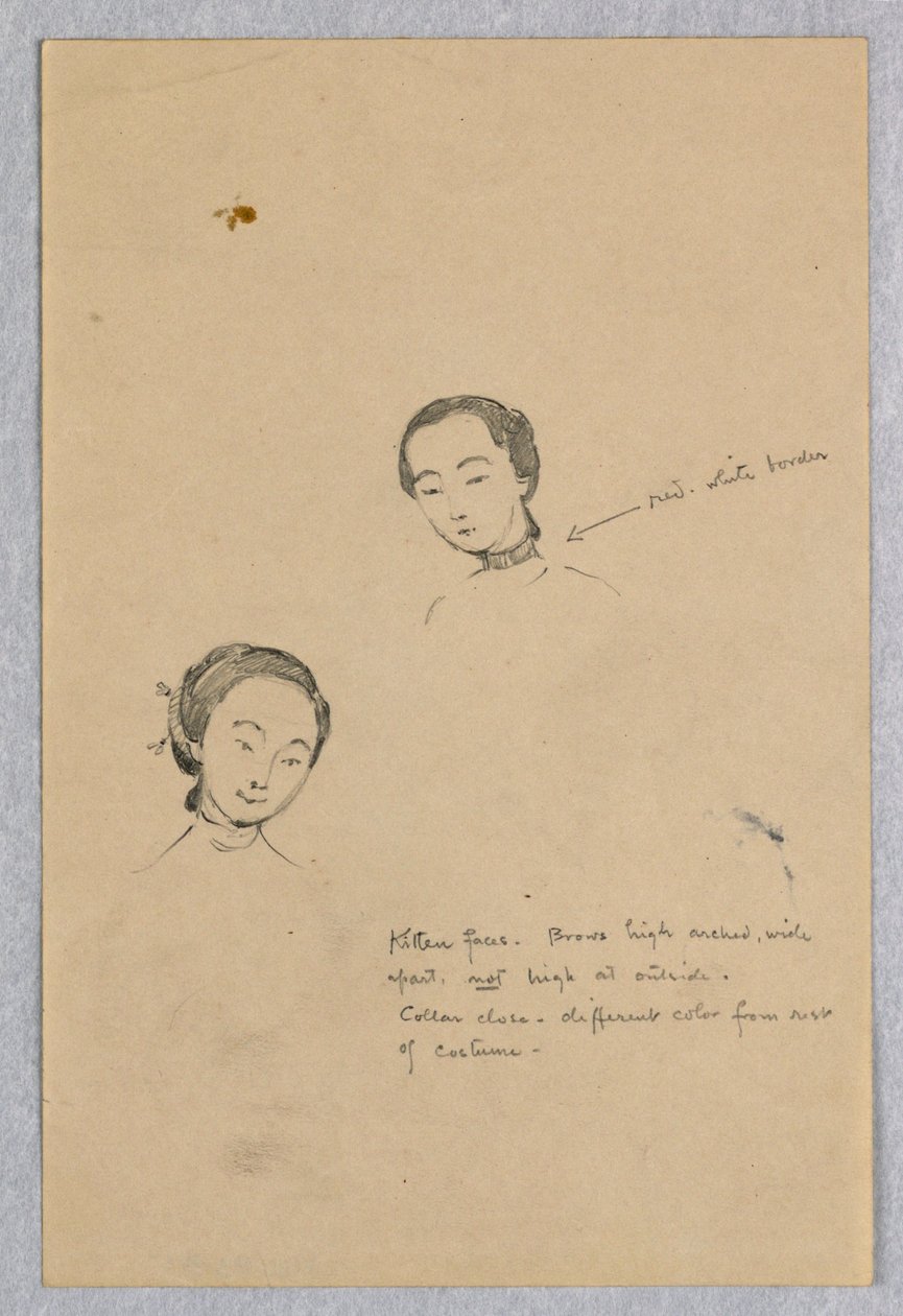 Esquisse de deux têtes féminines pour la figure chinoise dans "Le Mariage de l