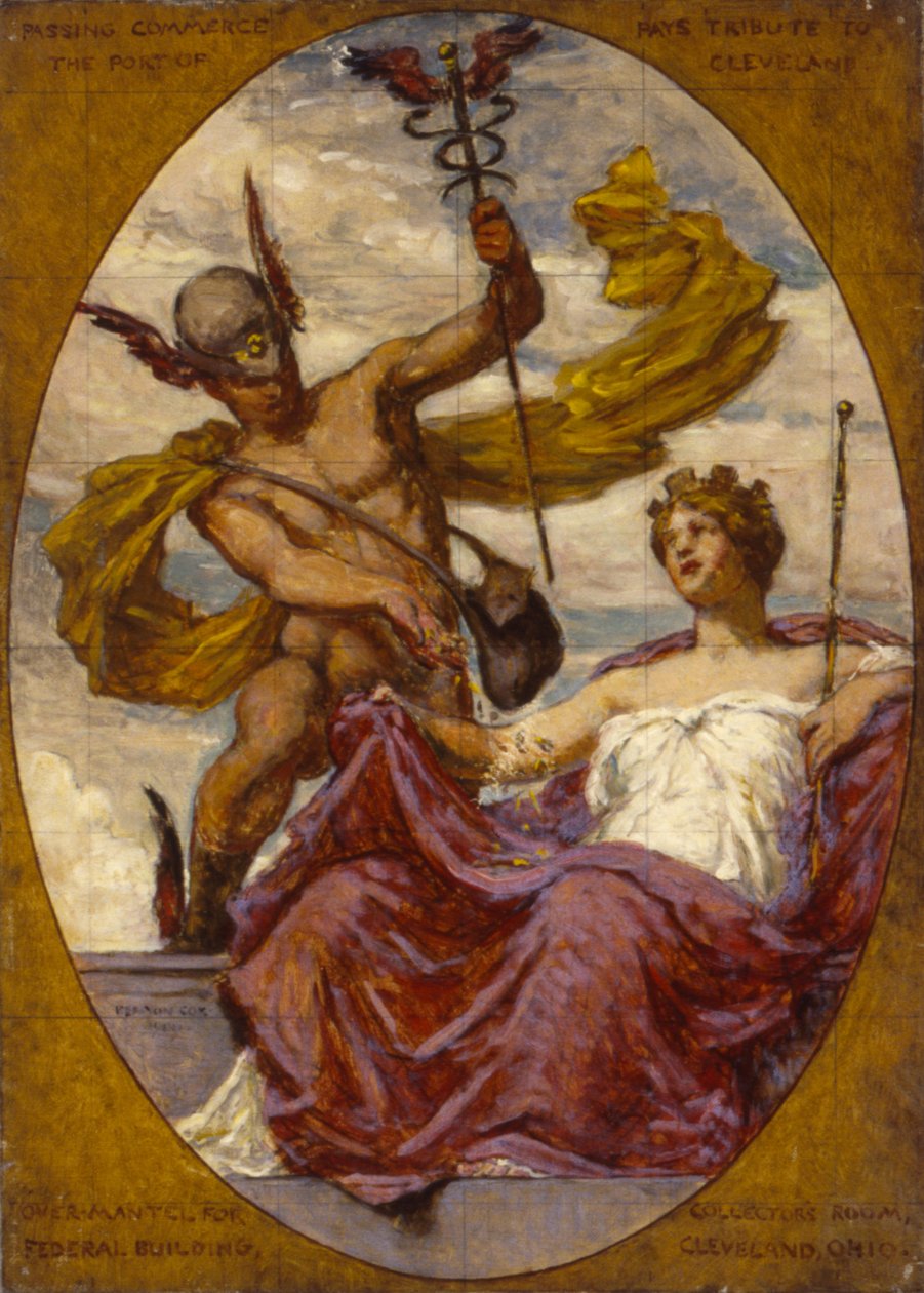 Étude pour une fresque à la U.S. Custom House, Cleveland, OH, Passing Commerce Pays Tribute to the..., 1909 - Kenyon Cox