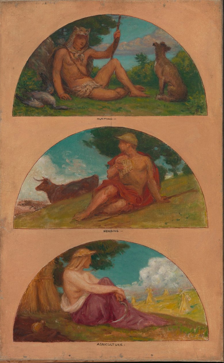 Le progrès de la civilisation : Chasse, élevage, agriculture (étude murale, State Capitol, Des Moines, Iowa) - Kenyon Cox