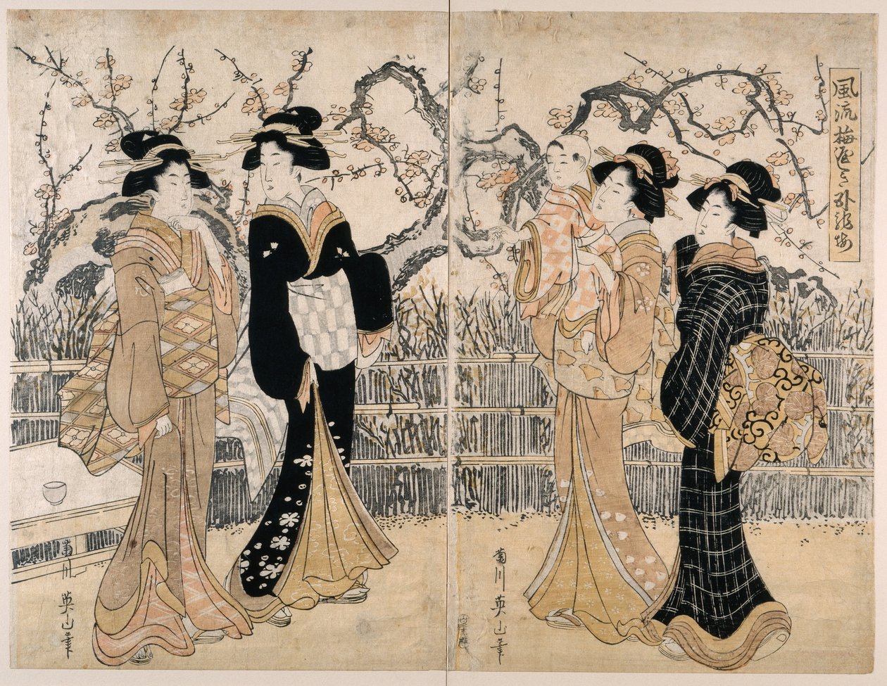 Jardin élégant de pruniers - Kikukawa Eizan