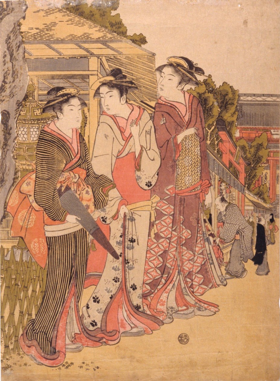 Trois beautés sur la place du marché - Kikukawa Eizan
