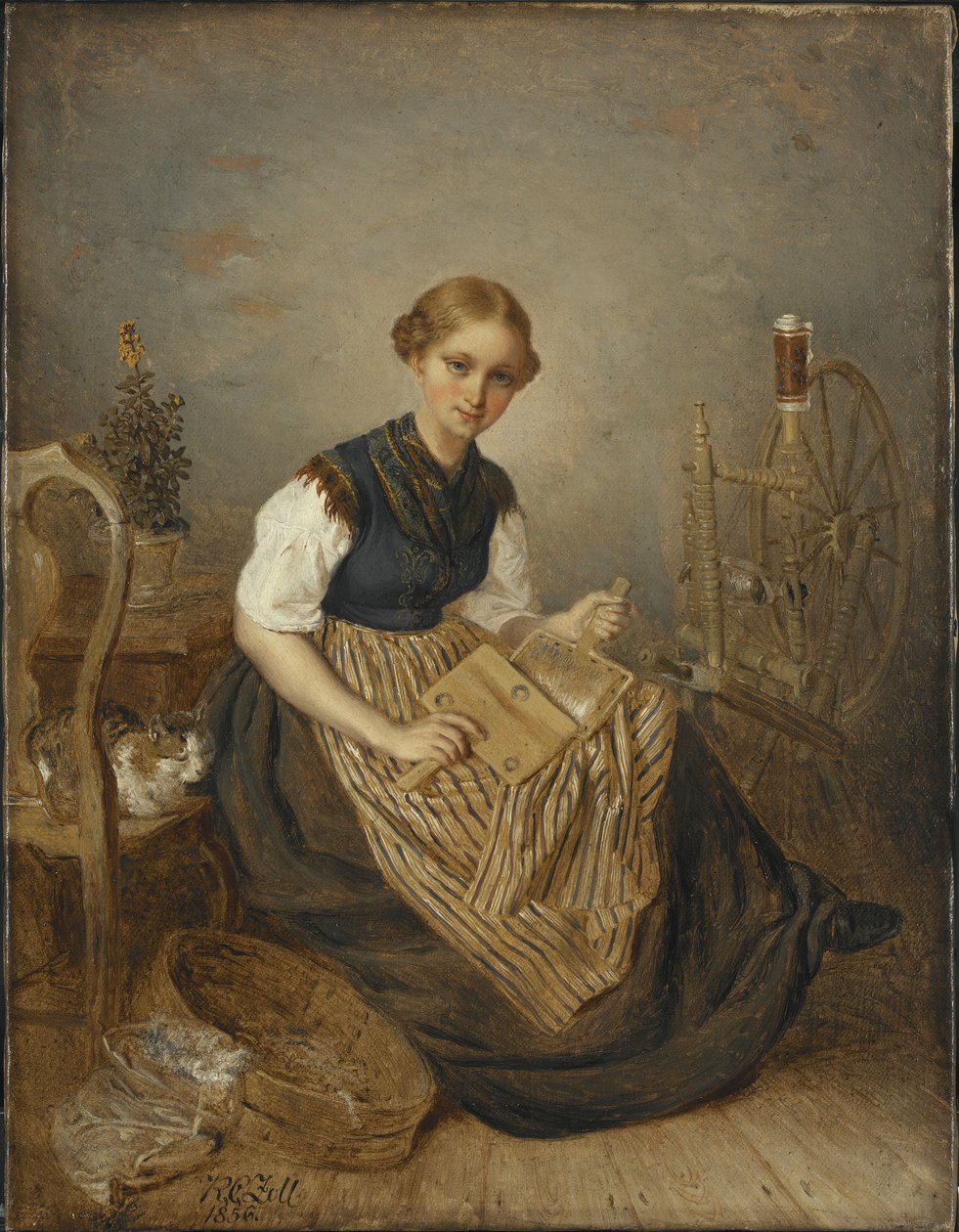 Une fille cardant, 1856 - Kilian Christoffer Zoll