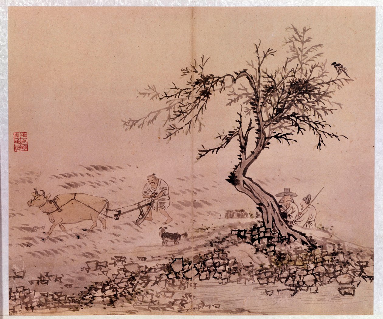 Art coréen : scène de labour. Estampes de Kim Hong-do (Kim Hong Do) ou Danwon (1745-ca. 1806) - Kim Hong-Do