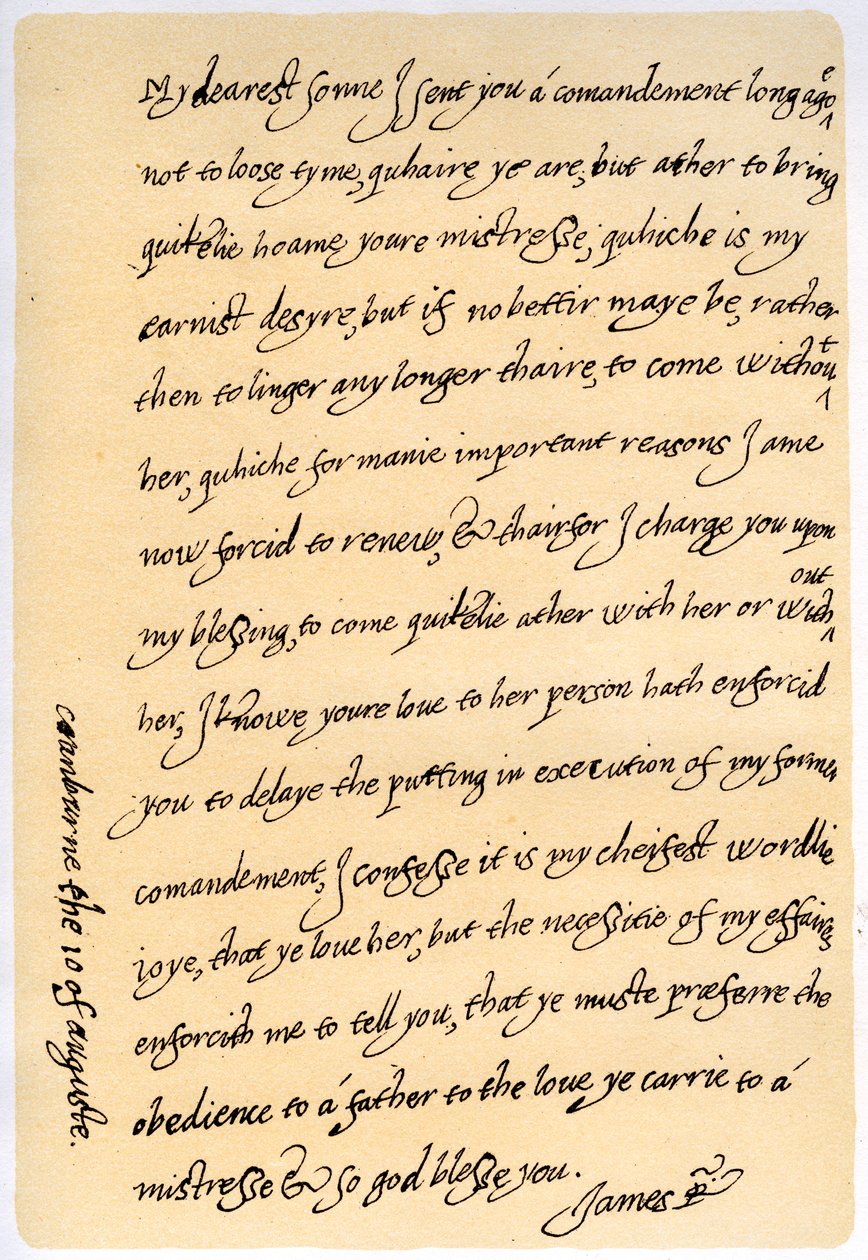 Lettre de Jacques Ier à son fils, Charles, Prince de Galles, 10 août 1623 - King James I