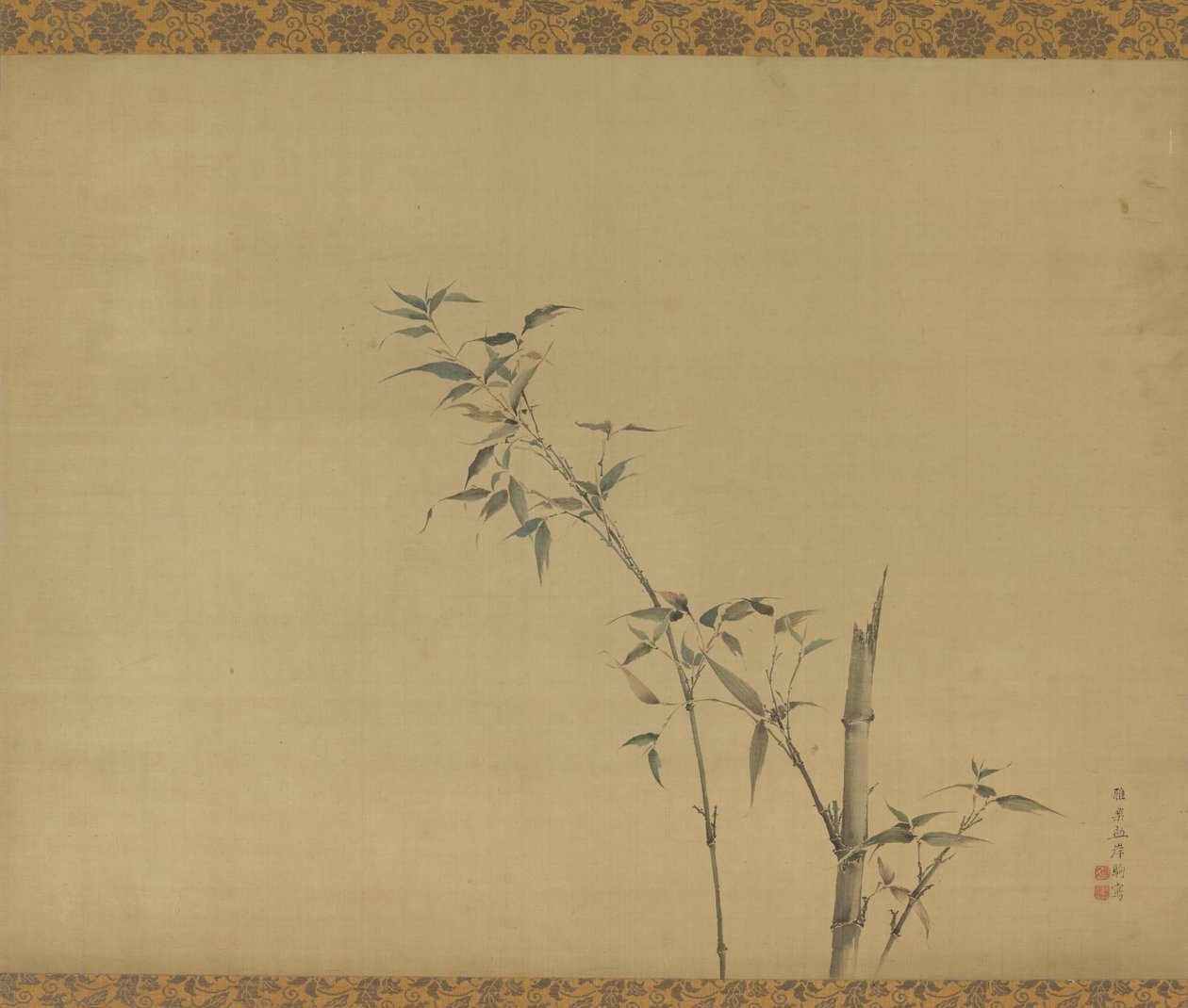 Tiges de bambou avec branches et feuillage, période Edo - Kishi Ganku