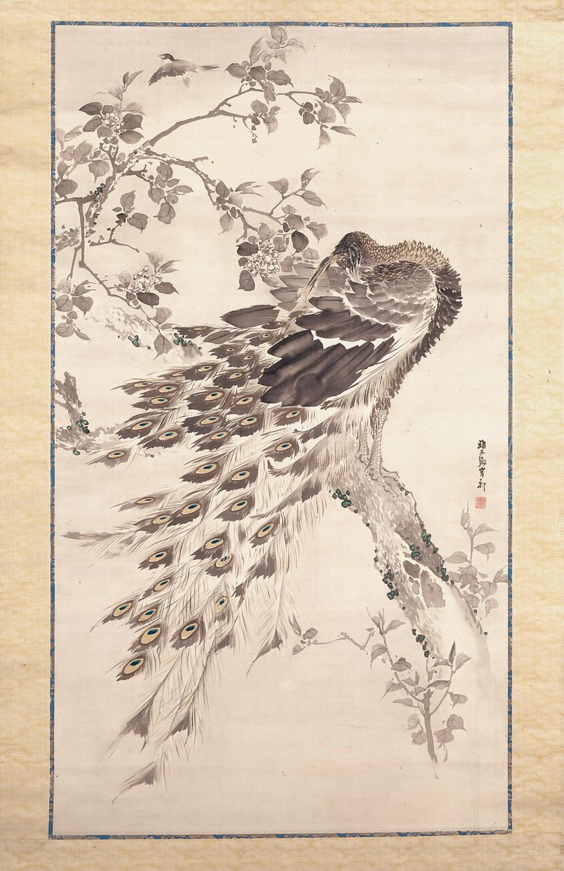 Paon sur un pommier-cerisier - Kishi Ganku