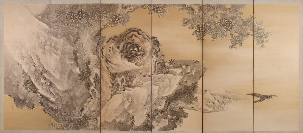 Écran à six volets représentant un tigre rugissant, 1749-1838 - Kishi Ganku